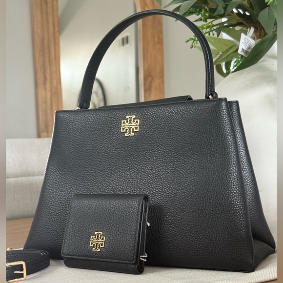 Tory Burch Handbags - New 900+! Tory Burch BRITTEN leather SMOOTH SATCHEL & Matching Wallet black